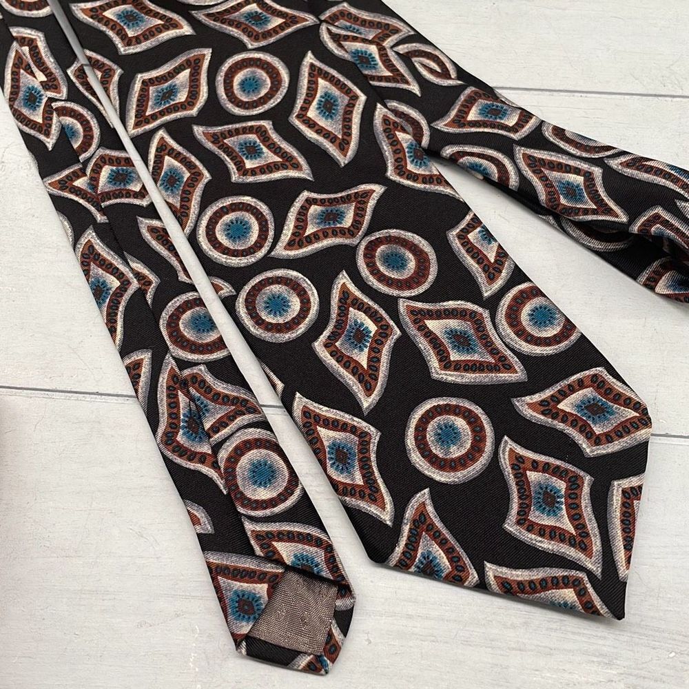 Vintage Pierre Balmain Silk Ties For‎ Mens Black Maroon Geometric Print Italy